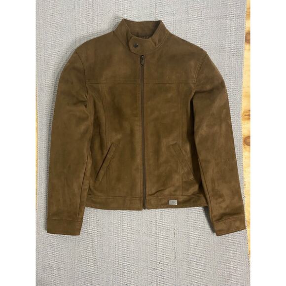 Ega Emporio Brown Leather Jacket Mens Italian Suede Full Zip Missing Size Tag - Picture 1 of 12